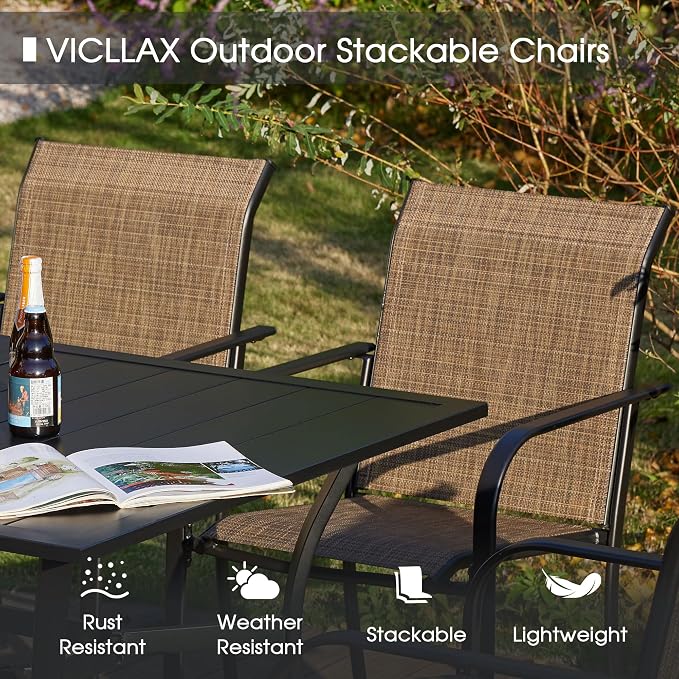 VICLLAX Patio Table and Chair Set of 8, All Weather Metal Round Outdoor Dining - Image 4