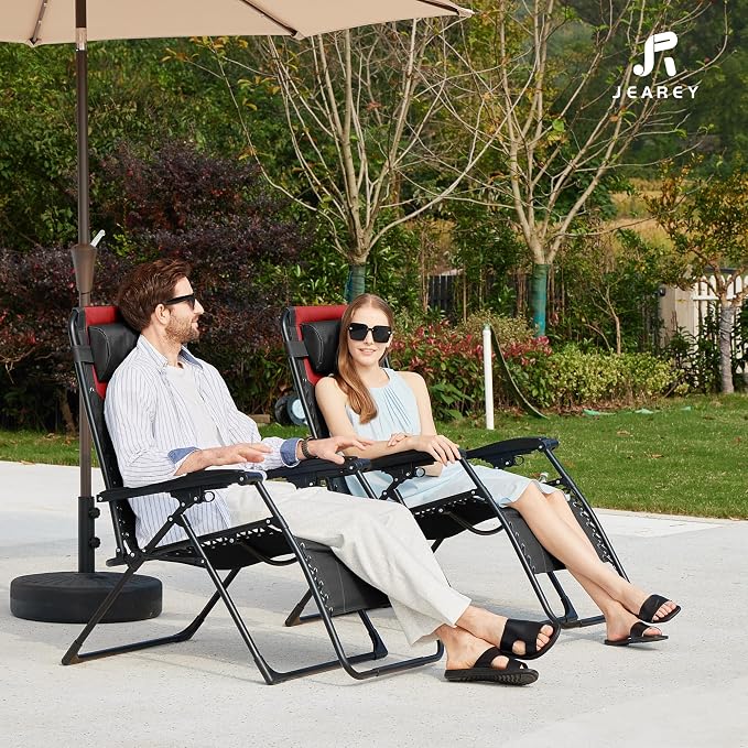 JEAREY Oversized Padded Zero Gravity Chairs Set of 2, Folding Lounge Chair - Image 5