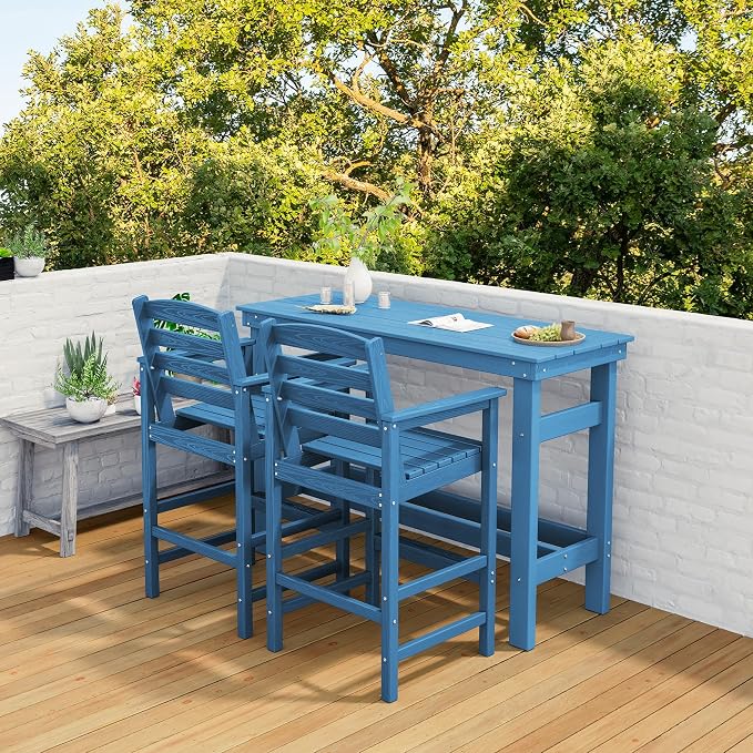 SERWALL Outdoor Bar Set with 9ft Umbrella, All-Weather HDPE Patio Bar Chairs - Image 8