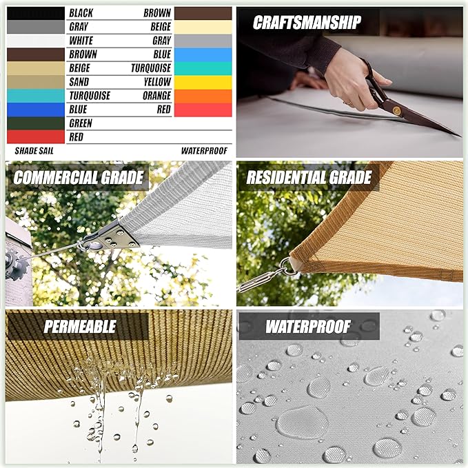 Amgo Custom Size 10' x 10' x 14.1' Turquoise Triangle Sun Shade Sail UPF50+ - Image 7