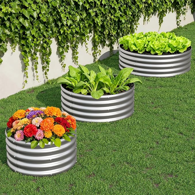 3PCS 3x3x1FT Galvanized Raised Garden Bed Kit, Vegetable Boxes-Round Metal - Image 7