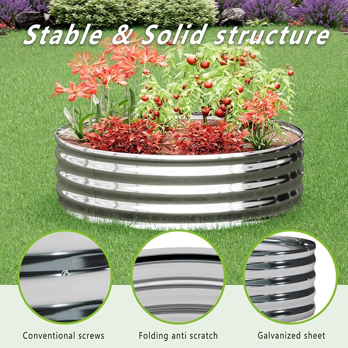 3PCS 2x2x1FT Galvanized Raised Garden Bed Kit, Vegetable Boxes-Round Metal - Image 6