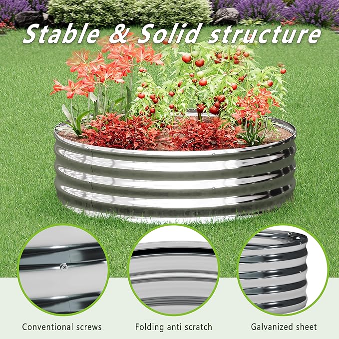 3PCS 4x4x1FT Galvanized Raised Garden Bed Kit, Vegetable Boxes-Round Metal - Image 6
