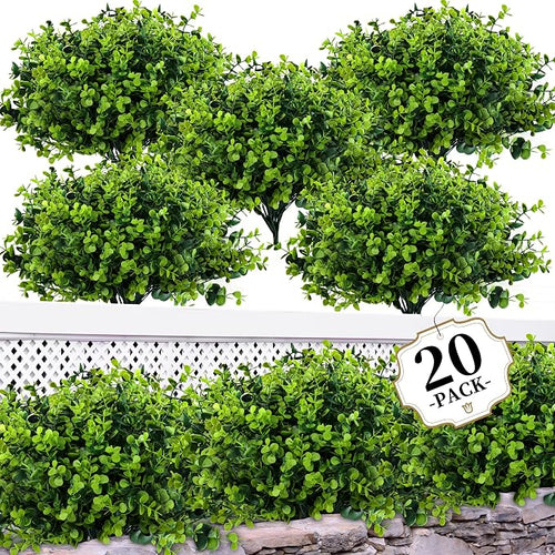 20 Bundles Artificial Greenery Boxwood Plants, Fake Plant by ColoPlay